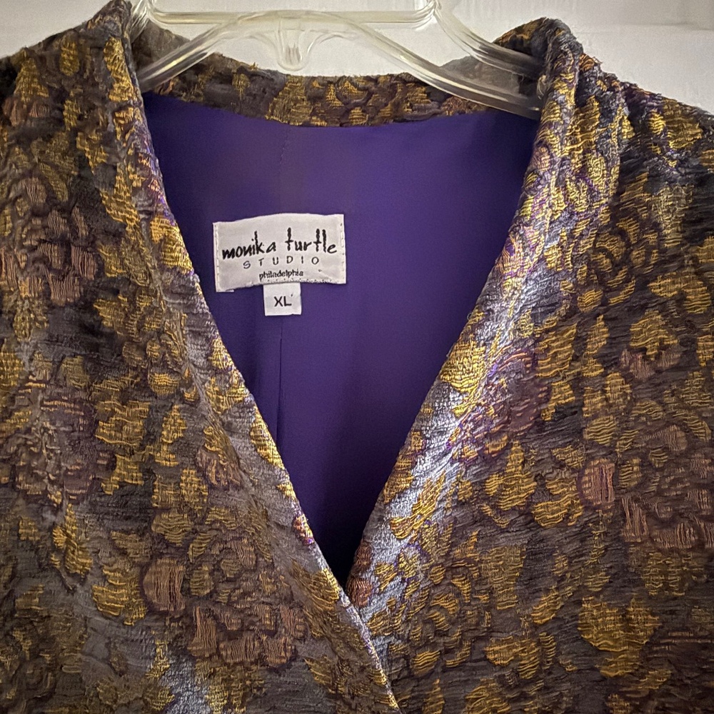RARE MONIKA TURTLE Brocade Jacket-Gold & Purple Floral Design size XL